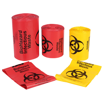 Saco plástico infeccioso médico do desperdício do Biohazard resistente forte no rolo