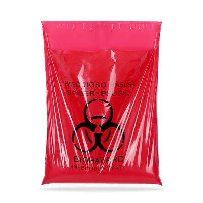 Auto-Sellamento Vermelho Resíduos de Resíduos Biológicos de Saúde Sacos de Autoclave Com Faixa Adesiva
