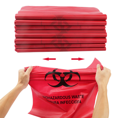 A eliminação vermelha dos resíduos perigosos do Biohazard ensaca padrões do PONTO ASTM para o uso do hospital