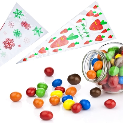 Saco do cone de 200 PCS sacos claros do deleite do triângulo de 6 x 15 polegadas com os laços de torção para a cookie feito a mão